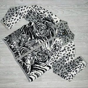 Lisa originals leopard and tiger white / black full zip up jacket cardigan size